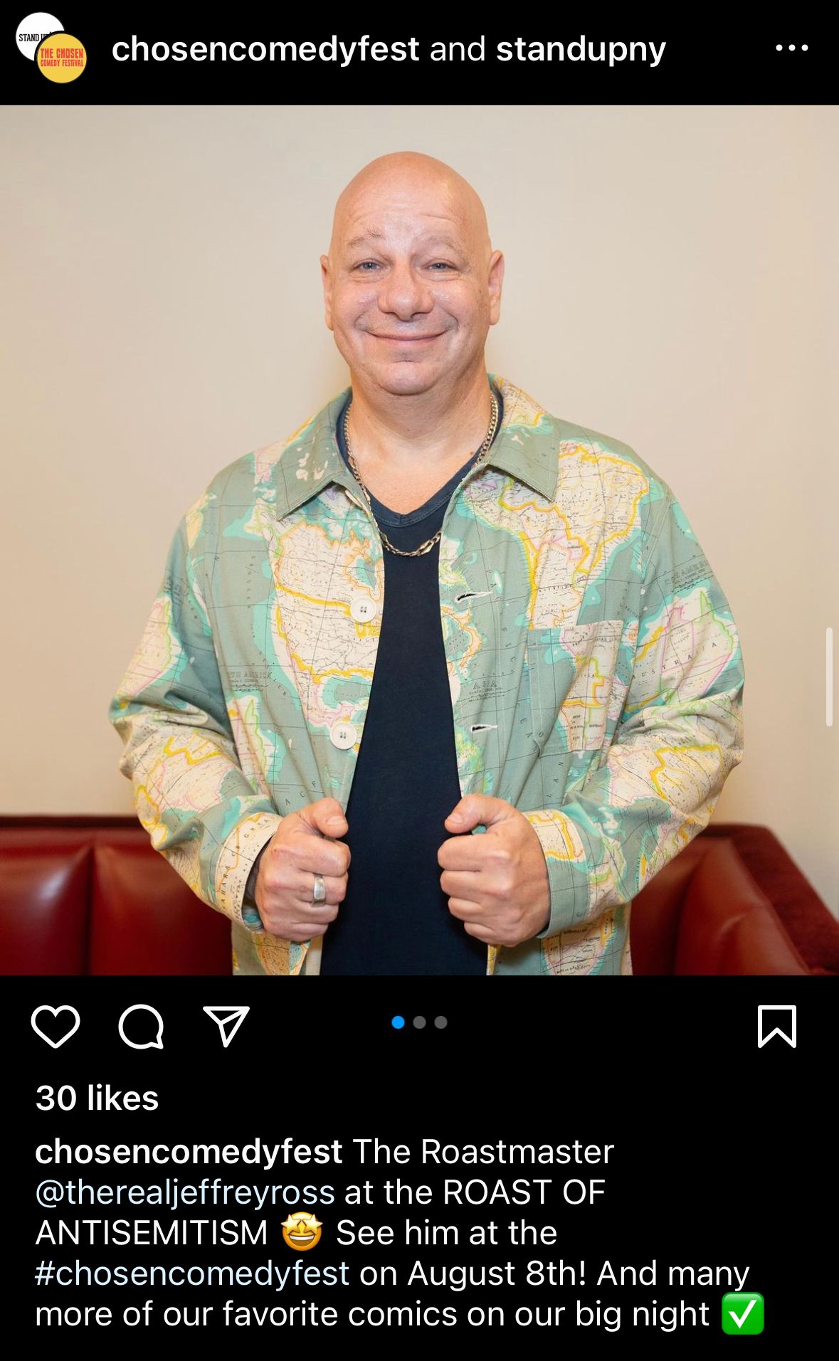 An instagram post by Stand UP NY featuring a picture of Jeff Ross